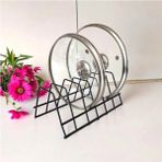 Mikasso Tabaklık Rafı- Tencere Kapak Düzenleyici-Tabak Kurutmalık -6 Bölmeli Siyah Stand Metal 22 x 12 Siyah