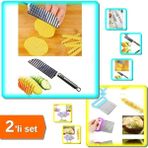 Mikasso Tırtıklı Şekilli Patates Kesme Bıçağı + Pratik Sebze ve Meyve Dilimleyici Doğrama - 2li Set B9D4X1 Ç