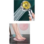 Mikasso ® Turbo Pervaneli Su Tasarruflu 360 Derece Dönebilen Duş Başlığı ve Silikon Banyo Masaj Matı Silikon