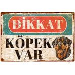 Mikasso Vintage Dikkat Köpek Var Alüminyum Uyarı Levhası - Rottweiler - Metal Dekoratif Tabela - 15CMX22,5CM