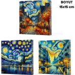 Mikasso Vivago Art Van Gogh Çizgisiz Defter 15 x 15 cm Bez Çanta Hediyeli 3 Lü Set 1 Karton Düz Çizgisiz Kü - Çok Renkli