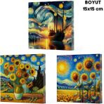 Mikasso Vivago Art Van Gogh Çizgisiz Defter 15 x 15 cm Bez Çanta Hediyeli 3 Lü Set 2 Karton Düz Çizgisiz Kü - Çok Renkli
