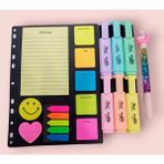 Mikasso Yapışkanlı Notluk Post-It Seti 6 Lı Fosforlu Kalem Seti Simli Sulu Jel Kalem Set Yapışkanlı Not Kağı - Çok Renkli