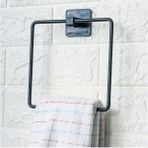Mikasso Yapışkanlı Siyah Kare Havluluk - Paslanmaz Metal Duvar Tipi Banyo Askısı Siyah