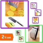 Mikasso Yeni Sarımsak Ezici Paslanmaz Çelik Garlic Press + Tırtıklı Patates Kesme Bıçağı - 2li Set X7P9QA Çe