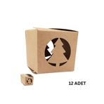 Mikasso Yılbaşı Çam Ağacı Kesim Kraft Hediye Kutu, 12 Adet, Parti, Dekor, Süs Kutusu, 9 x 9 x 8.5 Cm Kraft B