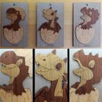 Mikasso Yumurtadan Çıkan Bebek Dinozorlar Ahşap 3’lü Dekoratif Puzzle Tablo Çocuk Odası - Bebek Odası Dekoru - Çok Renkli