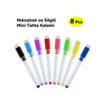 Mıknatıslı Mini Tahta Kalemi, 8 Renk, Yaz-sil, Yazı Tahtası Kalemi, Keçeli Silgili Kalem 001 Siyah
