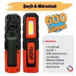 Mıknatıslı Şarjlı Ledli El Feneri 600 Lümen Lambası Spor Kamp Fener Sos & Uv Mavi Işık Oto Tamir