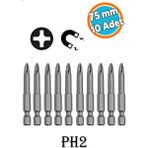 Mıknatıslı Yıldız Ph2 Bits Uç 75 mm 10'lu Set Kutulu Manyetik 1/4" Matkap Ucu Vidalama 7.5cm Uzunlu - Altın