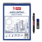 Mikro A4 Eskiz Defteri Seti, 50 Yaprak, 100 gram, Yassı Eskiz Kalemi ve Kalem Ucu Dahil