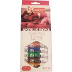 Mikro Akrilik Boya 12 Renk 12 ml Tüp