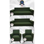 Mikro Lastikli Kaymaz Elastik Koruyucu Giydirme Koltuk Örtüsü - Haki Yeşili - 3+3+1+1 (4 Parça Set) - 10 x 10 cm