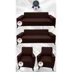 Mikro Lastikli Kaymaz Elastik Koruyucu Giydirme Koltuk Örtüsü - Kahverengi - 3+3+1+1 (4 Parça Set) - 10 x 10 cm