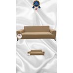 Mikro Lastikli Kaymaz Elastik Koruyucu Giydirme Koltuk Örtüsü - Sütlü Kahve - 3+2 (2 Parça Set) - 10 x 10 cm