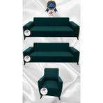 Mikro Lastikli Kaymaz Elastik Koruyucu Giydirme Koltuk Örtüsü - Zümrüt Yeşili - 3+3+1 (3 Parça Set) - 10 x 10 cm