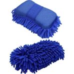 Mikrofiber Araba Yıkama Süngeri – Bir Yüzü Makarna, Diğer Yüzü Mop Bezi Mavi 1 Adet - Standart