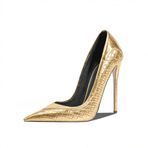 Mikrofiber dantel burun stiletto Slip-on kadın ayakkabısı, süper yüksek topuklu parti el yapımı pompalar kadınlar için büyük beden Zh1089s, Altın, 38.5 EU