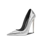 Mikrofiber dantel burun stiletto Slip-on kadın ayakkabısı, süper yüksek topuklu parti el yapımı pompalar kadınlar için büyük beden Zh1089s, Gümüş., 41 EU