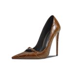 Mikrofiber dantel burunlu stiletto tokalı kadın ayakkabısı, süper yüksek topuk, parti, el yapımı pompalar, kadınlar için, büyük beden Zh1087s, Kahverengi, 41 EU