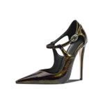Mikrofiber dantel burunlu stiletto tokalı kadın sandaleti, süper yüksek topuklu parti, el yapımı pompalar, kadınlar için, büyük beden Zh1091s, Altın, 40 EU