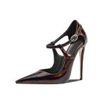 Mikrofiber dantel burunlu stiletto tokalı kadın sandaleti, süper yüksek topuklu parti, el yapımı pompalar, kadınlar için, büyük beden Zh1091s, Kahverengi, 41 EU