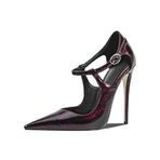 Mikrofiber dantel burunlu stiletto tokalı kadın sandaleti, süper yüksek topuklu parti, el yapımı pompalar, kadınlar için, büyük beden Zh1091s, Kırmızı, 43 EU