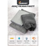 Mikrofiber Oto Temizlik Seti | Araç Kurulama Havlusu, Cam Bezi ve Araba Yıkama Eldiveni - 0315 Gri
