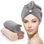 Mikrofiber saç havlusu, 3'lü paket, YFONG düğmeli, süper emici saç havlusu, kıvırcık saçlar için, hızlı kuruyan saç sargıları, kadınlar için, kıvırcık önleyici mikrofiber havlu