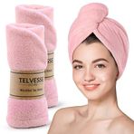 Mikrofiber Saç Havlusu Süper Emici Hızlı Kuruyan Türban Saç Havlusu Şapkası – Uzun Kıvırcık Kalın Saçlar İçin Duş Saç Kurutma Havlusu, Plaj Havuz Banyo Kullanım (2li Pembe)
