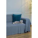 Mikrofiber Şönil Fitilli Minimalist Koltuk Örtüsü -175x350 cm XLarge, Çift Taraflı, Kaymaz, Terletmez Mavi