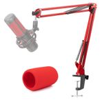 Mikrofon Bom Kolu Kırmızı - Stüdyo Mikrofon Kolu Kırmızı QuadCast Mikrofon Pop Filtre Köpüğü, Mikrofon Standı HyperX QuadCast S Mikrofon ile Uyumlu YOUSHARES
