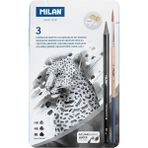 Mılan 07168103C graphıte Hb 4b 8b Suda Çözünür Kurşun Kalem 3lü Kalemtraş + Fırça + Silgi Set