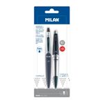 MILAN Blister 1 tükenmez kalem Mavi ve 1 kalem tutucu 0,5 mm Kapsül Silver