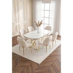 Milano Gold Serisi 90X168 Mdf Masa Metal Ayak Yemek Mutfak Takımı +6 Adet Silinebilir Sandalye - Krem