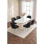 Milano Gold Serisi 90X168 Mdf Masa Metal Ayak Yemek Mutfak Takımı +6 Adet Silinebilir Sandalye - Siyah