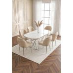 Milano Gümüş Serisi 90X168 Mdf Masa Metal Ayak Yemek Mutfak Takımı +6 Adet Silinebilir Sandalye - Cappuccino