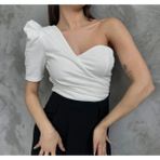 Milarmi Prenses Kol Tek Omuz Crep Bluz - Beyaz - 36