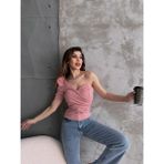 Milarmi Prenses Kol Tek Omuz Crep Bluz - Pembe - 40