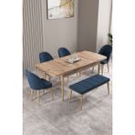 Milas Atlantik Çam 80X132 Mdf Açılabilir Mutfak Masası Takımı 4 Sandalye, 1 Bench - Lacivert