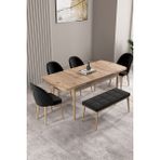 Milas Atlantik Çam 80X132 Mdf Açılabilir Mutfak Masası Takımı 4 Sandalye, 1 Bench - Siyah