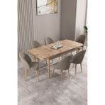 Milas Atlantik Çam 80X132 Mdf Açılabilir Mutfak Masası Takımı 6 Adet Sandalye - Cappucino