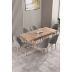 Milas Atlantik Çam 80X132 Mdf Açılabilir Mutfak Masası Takımı 6 Adet Sandalye - Gri