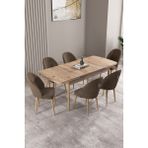Milas Atlantik Çam 80X132 Mdf Açılabilir Mutfak Masası Takımı 6 Adet Sandalye - Kahverengi