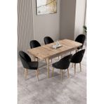 Milas Atlantik Çam 80X132 Mdf Açılabilir Mutfak Masası Takımı 6 Adet Sandalye - Siyah