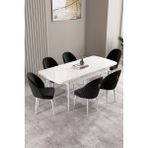 Milas Beyaz 80X132 Mdf Açılabilir Yemek Masası Takımı 6 Adet Sandalye - Siyah