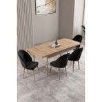 Milas Meşe Desen 80X132 Mdf Açılabilir Yemek Masası Takımı 4 Adet Sandalye - Siyah
