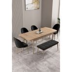 Milas Meşe Desen 80X132 Mdf Açılabilir Yemek Masası Takımı 4 Sandalye, 1 Bench - Siyah