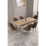 Milas Meşe Desen 80X132 Mdf Açılabilir Yemek Masası Takımı 6 Adet Sandalye - Kahverengi