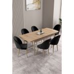 Milas Meşe Desen 80X132 Mdf Açılabilir Yemek Masası Takımı 6 Adet Sandalye - Siyah